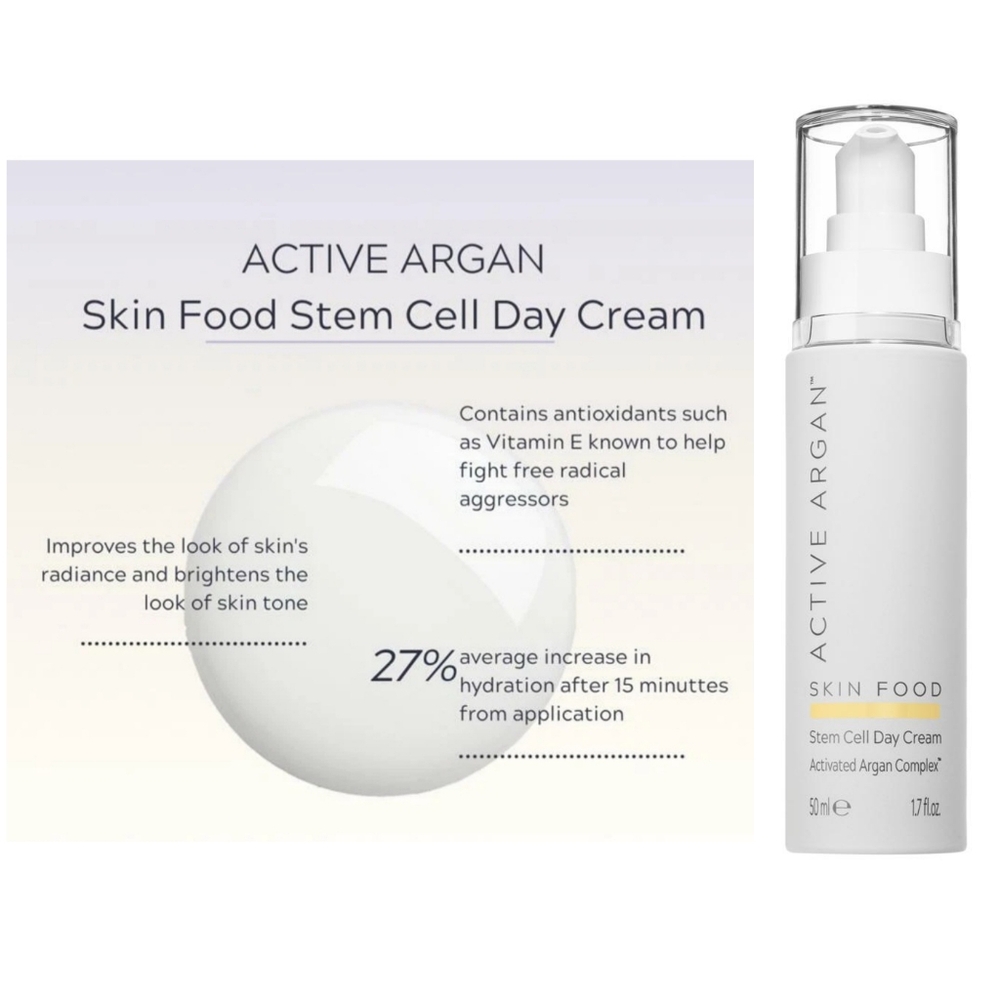 Active Argan Skin Food Stem Cell Day Cream 1.7 fl. Oz. New